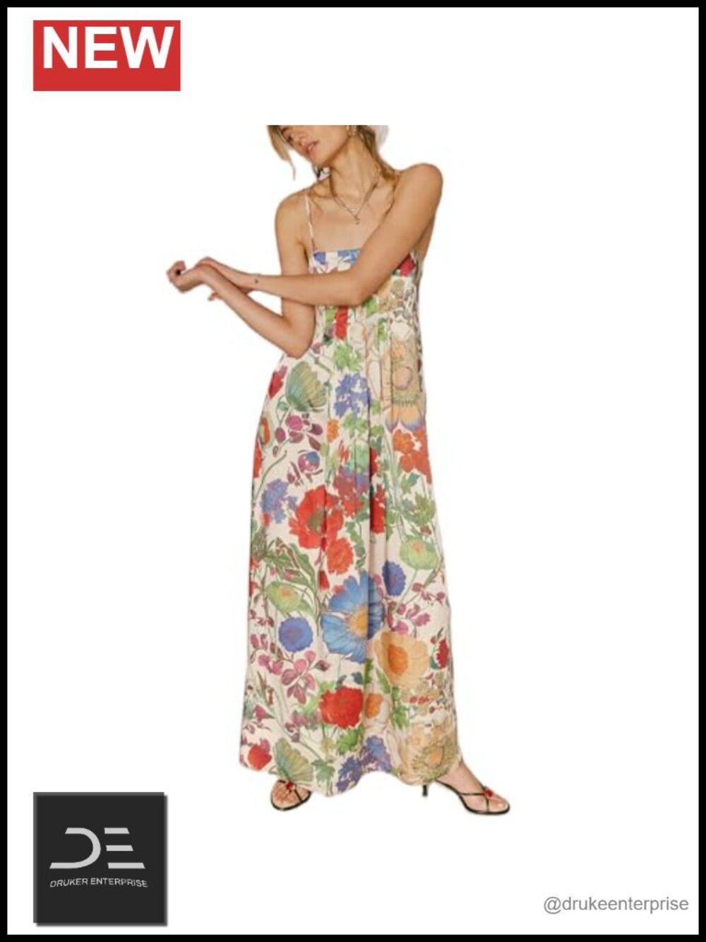 Floral Maxi Dress Spaghetti Strap Sleeveless Backless A-Line Summer Beach